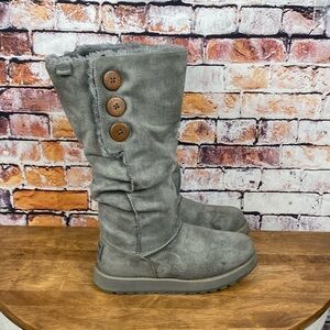 Skechers Women's Keepsakes Big Button Slouch Tall Winter Slip On Grey Boot Sz 6
